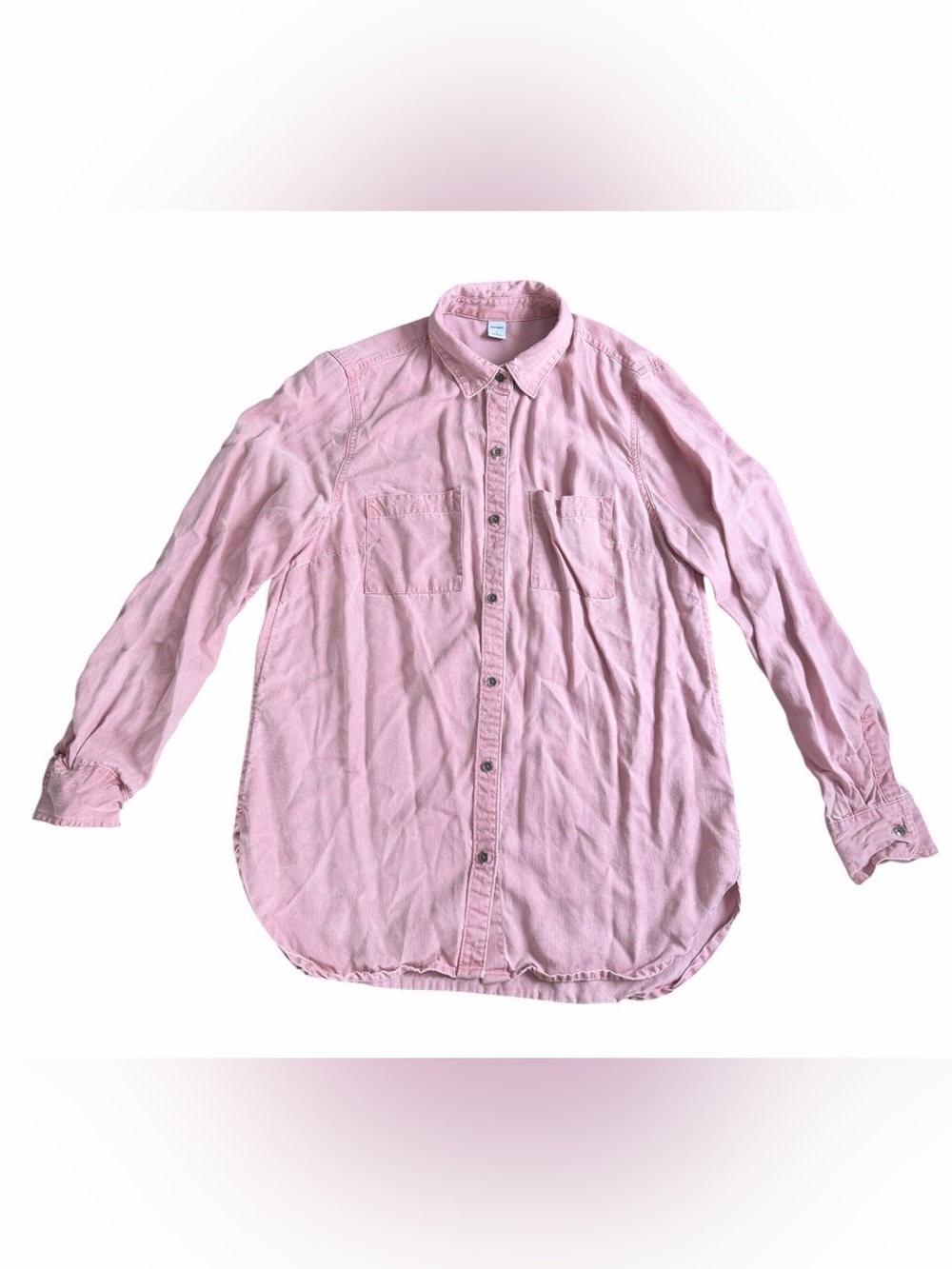 Old Navy Women's Pink Lyocell Woven Solid Button-Up Shirt Pockets Long Sleeve S